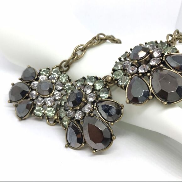 BANANA REPUBLIC ANTIQUE GOLD TONE GREEN/GREY CUT CRYSTAL 18"-20" NECKLACE NWT - Picture 8 of 9